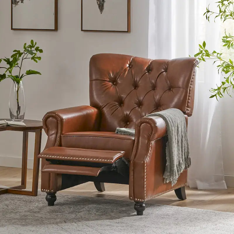 Fauteuil inclinable à pousser, Repose-pieds, Dossier capitonné, Clous décoratifs