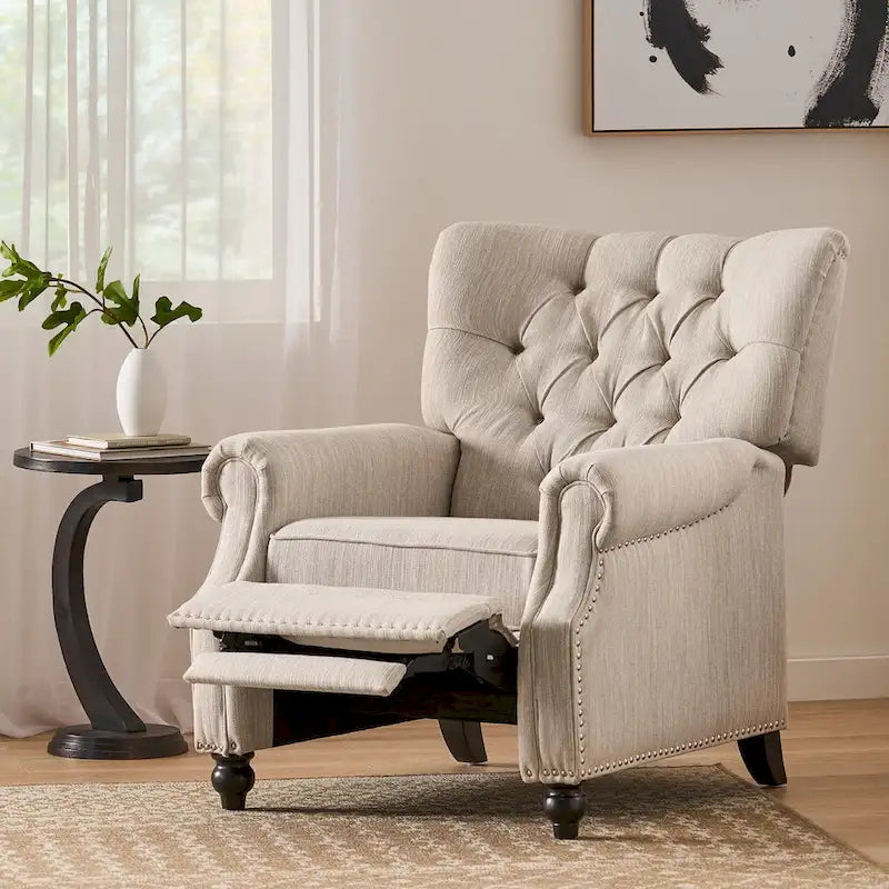 Fauteuil inclinable à pousser, Repose-pieds, Dossier capitonné, Clous décoratifs