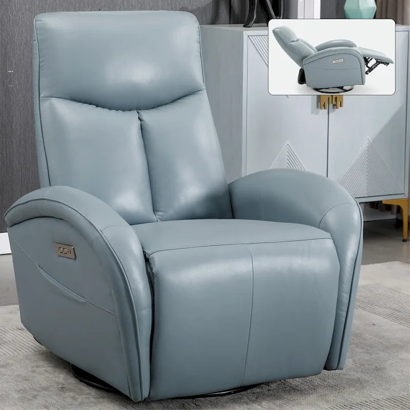 Fauteuil inclinable électrique en cuir pivotant et à bascule, rotation maximale de 270 degrés, mécanisme de mouvement robuste avec USB et Type-C