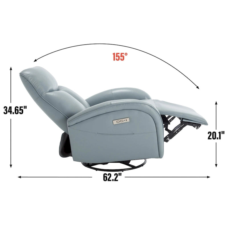 Fauteuil inclinable électrique en cuir pivotant et à bascule, rotation maximale de 270 degrés, mécanisme de mouvement robuste avec USB et Type-C