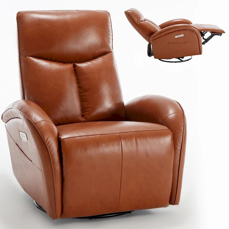 Fauteuil inclinable électrique en cuir pivotant et à bascule, rotation maximale de 270 degrés, mécanisme de mouvement robuste avec USB et Type-C