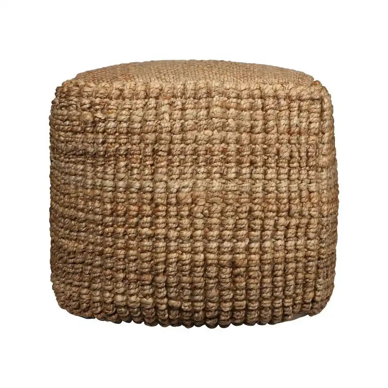 Pouf ottoman cube en jute mélangée naturelle - 18 po