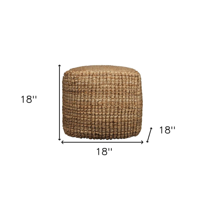 Pouf ottoman cube en jute mélangée naturelle - 18 po