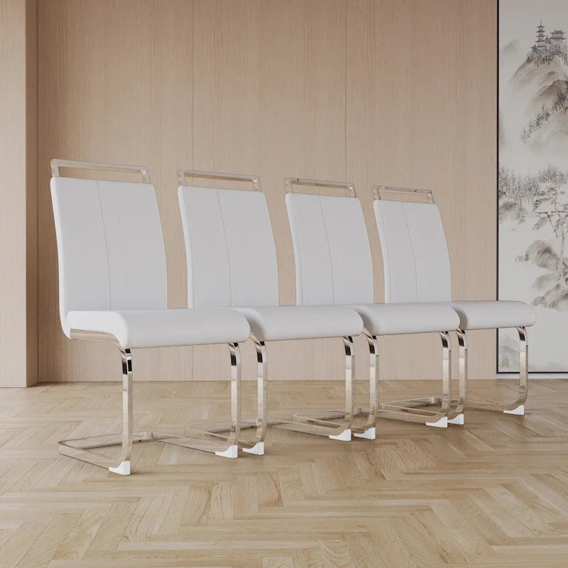 Chaises de salle à manger capitonnées à dossier haut en cuir PU avec pieds en métal (lot de 4)