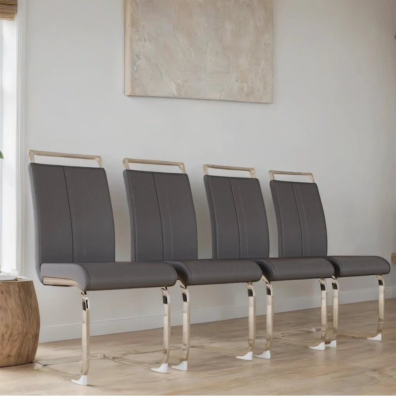 Chaises de salle à manger capitonnées à dossier haut en cuir PU avec pieds en métal (lot de 4)