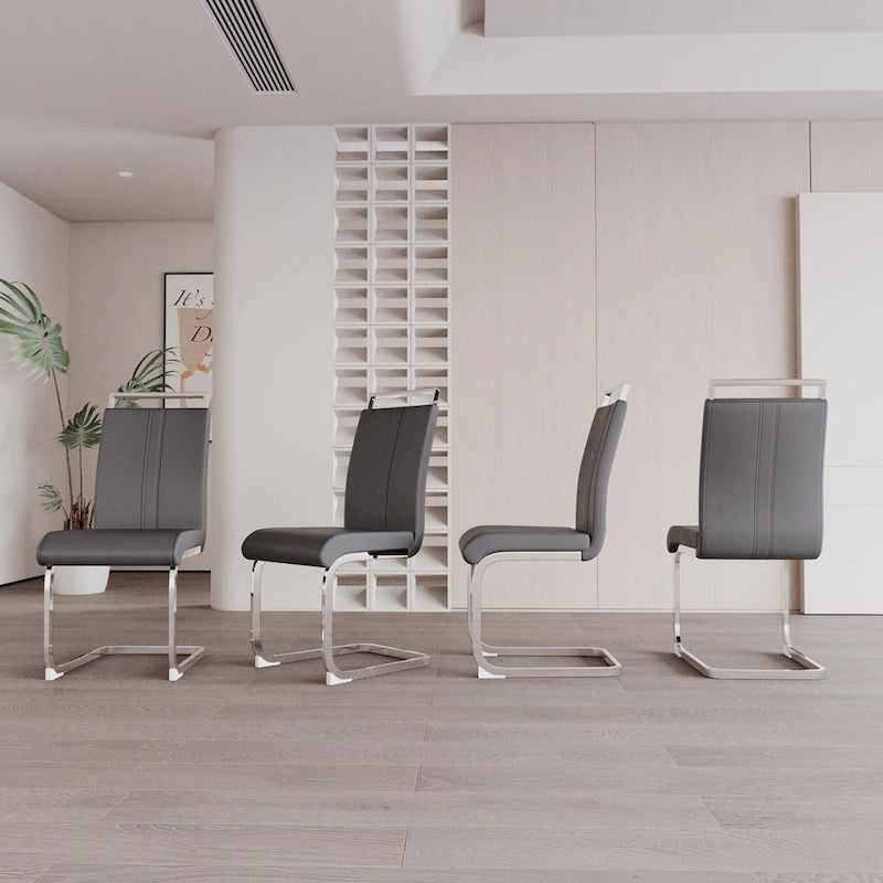 Chaises de salle à manger capitonnées à dossier haut en cuir PU avec pieds en métal (lot de 4)