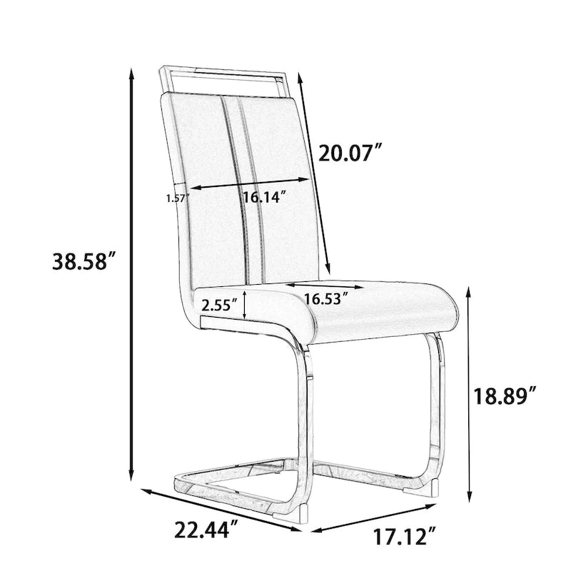 Chaises de salle à manger capitonnées à dossier haut en cuir PU avec pieds en métal (lot de 4)