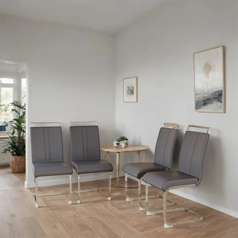 Chaises de salle à manger capitonnées à dossier haut en cuir PU avec pieds en métal (lot de 4)