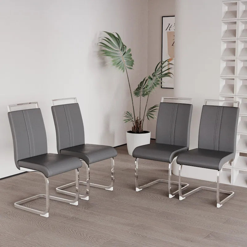 Chaises de salle à manger capitonnées à dossier haut en cuir PU avec pieds en métal (lot de 4)