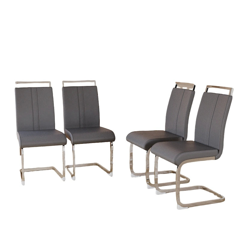 Chaises de salle à manger capitonnées à dossier haut en cuir PU avec pieds en métal (lot de 4)