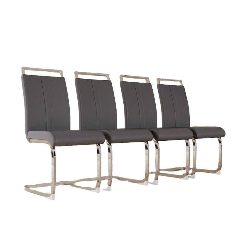 Chaises de salle à manger capitonnées à dossier haut en cuir PU avec pieds en métal (lot de 4)