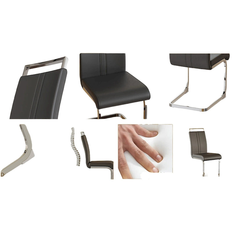 Chaises de salle à manger capitonnées à dossier haut en cuir PU avec pieds en métal (lot de 4)