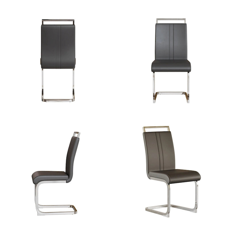 Chaises de salle à manger capitonnées à dossier haut en cuir PU avec pieds en métal (lot de 4)