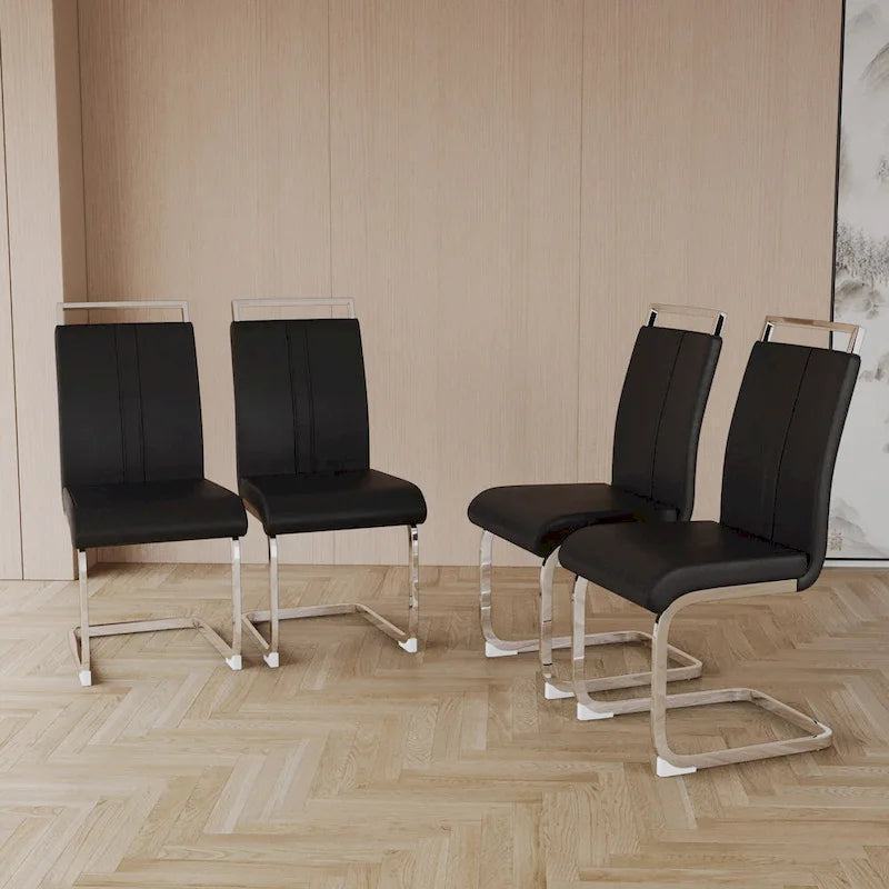 Chaises de salle à manger capitonnées à dossier haut en cuir PU avec pieds en métal (lot de 4)