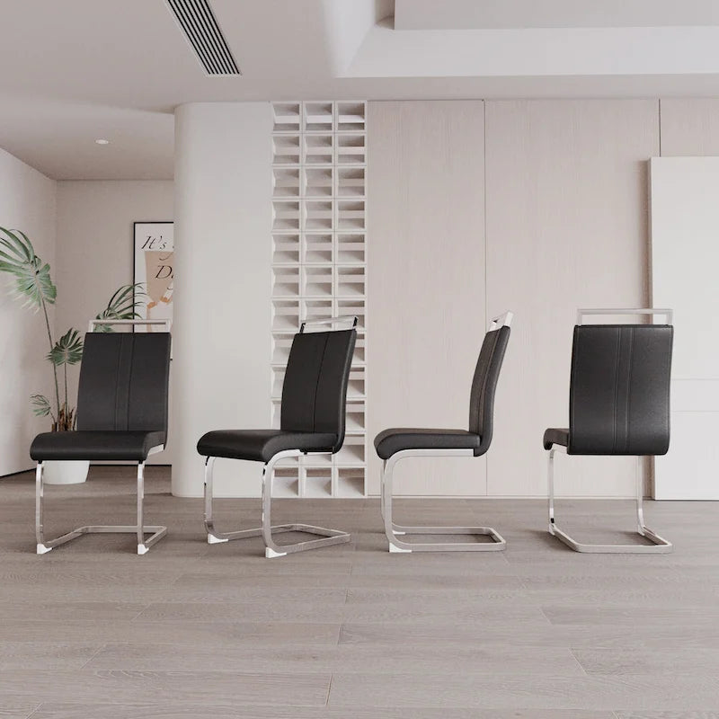 Chaises de salle à manger capitonnées à dossier haut en cuir PU avec pieds en métal (lot de 4)