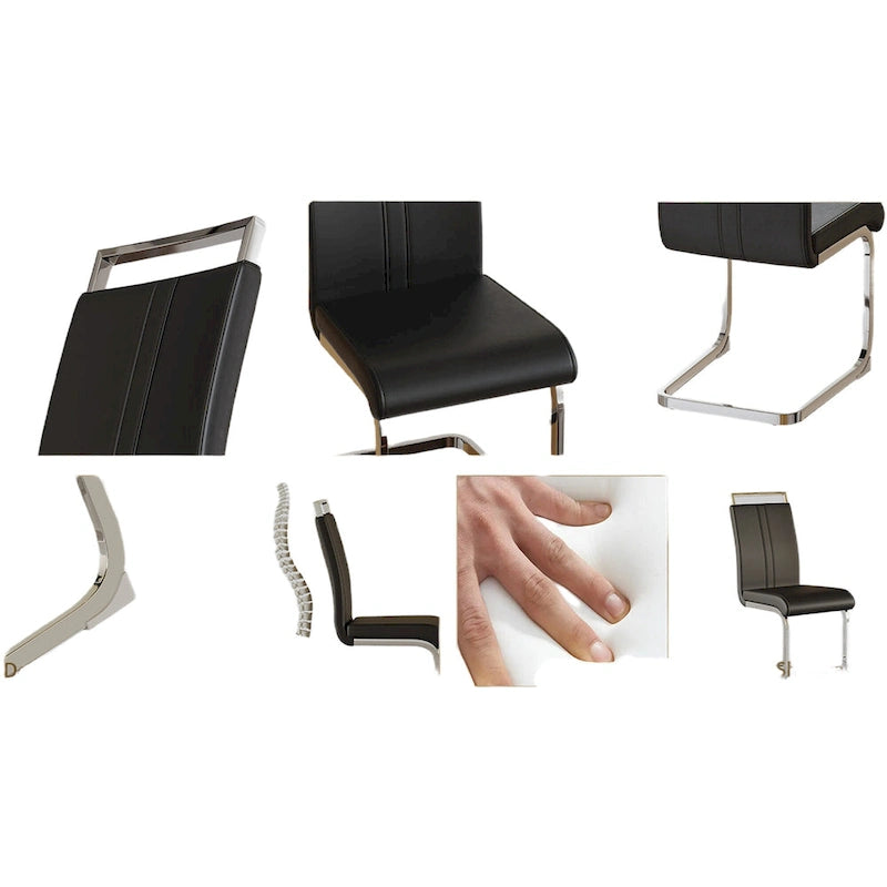 Chaises de salle à manger capitonnées à dossier haut en cuir PU avec pieds en métal (lot de 4)