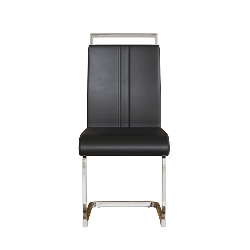 Chaises de salle à manger capitonnées à dossier haut en cuir PU avec pieds en métal (lot de 4)