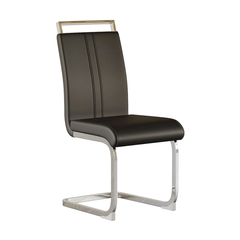 Chaises de salle à manger capitonnées à dossier haut en cuir PU avec pieds en métal (lot de 4)