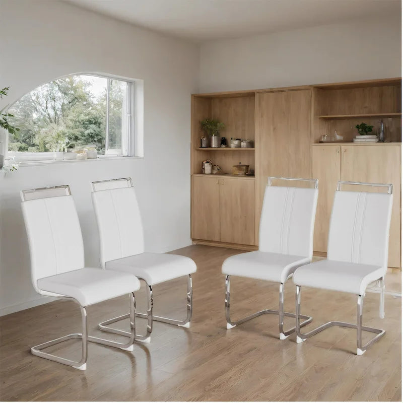 Chaises de salle à manger capitonnées à dossier haut en cuir PU avec pieds en métal (lot de 4)