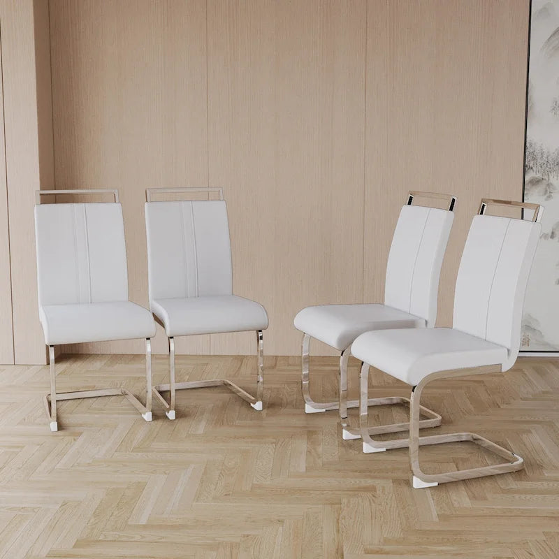 Chaises de salle à manger capitonnées à dossier haut en cuir PU avec pieds en métal (lot de 4)