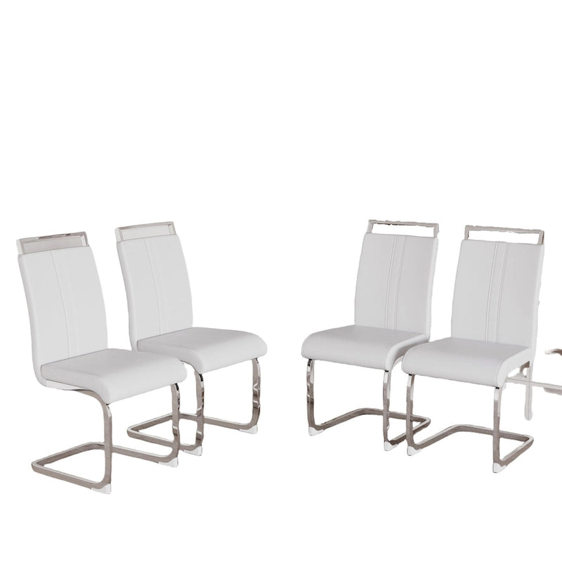 Chaises de salle à manger capitonnées à dossier haut en cuir PU avec pieds en métal (lot de 4)