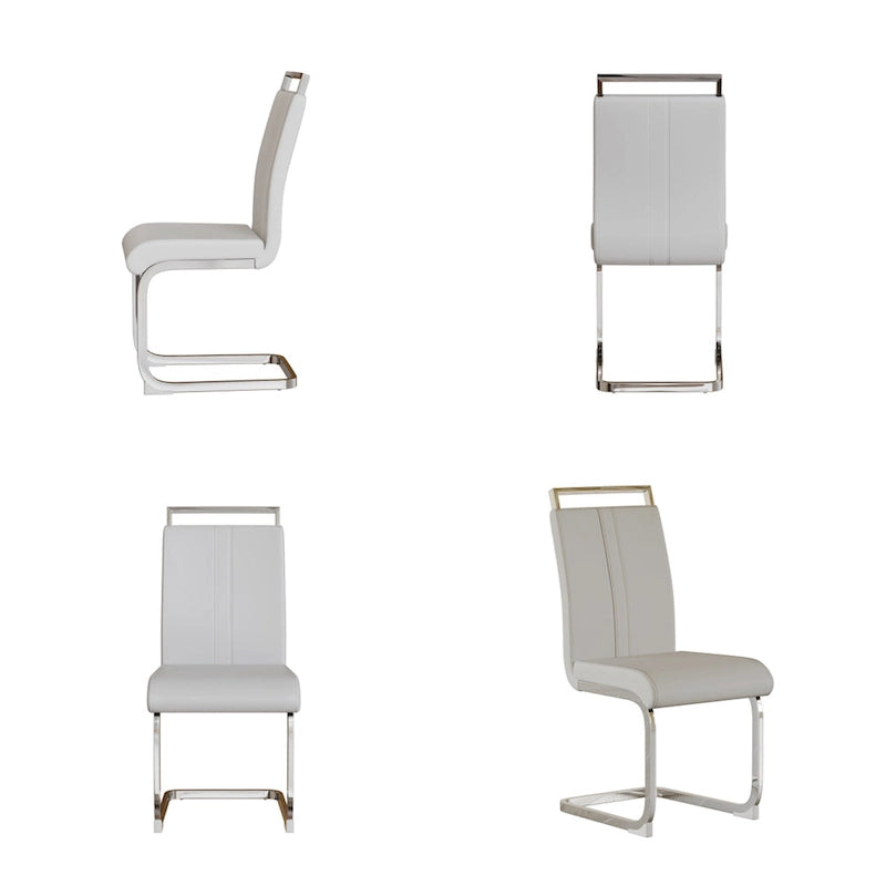 Chaises de salle à manger capitonnées à dossier haut en cuir PU avec pieds en métal (lot de 4)