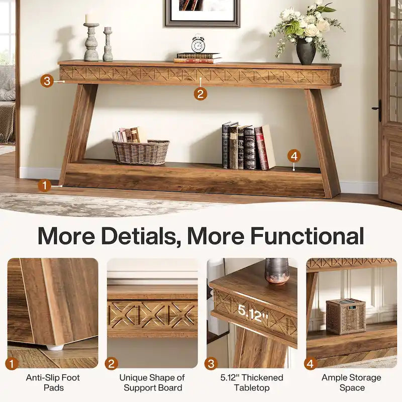 Table Console Extra Longue de 180 cm avec Étagère de Rangement, Table d'Entrée de Ferme à 2 Niveaux - 180 cm (L) x 30 cm (l) x 80 cm (H)