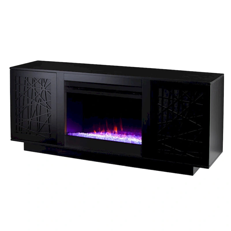 Meuble TV avec cheminée électrique à couleurs changeantes et rangements