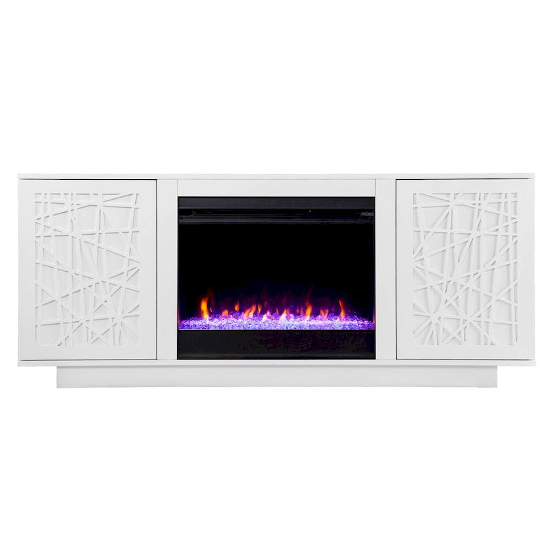 Meuble TV avec cheminée électrique à couleurs changeantes et rangements