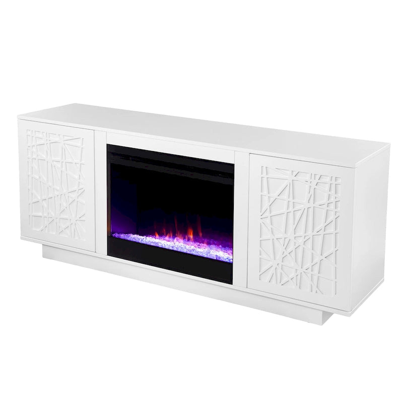 Meuble TV avec cheminée électrique à couleurs changeantes et rangements