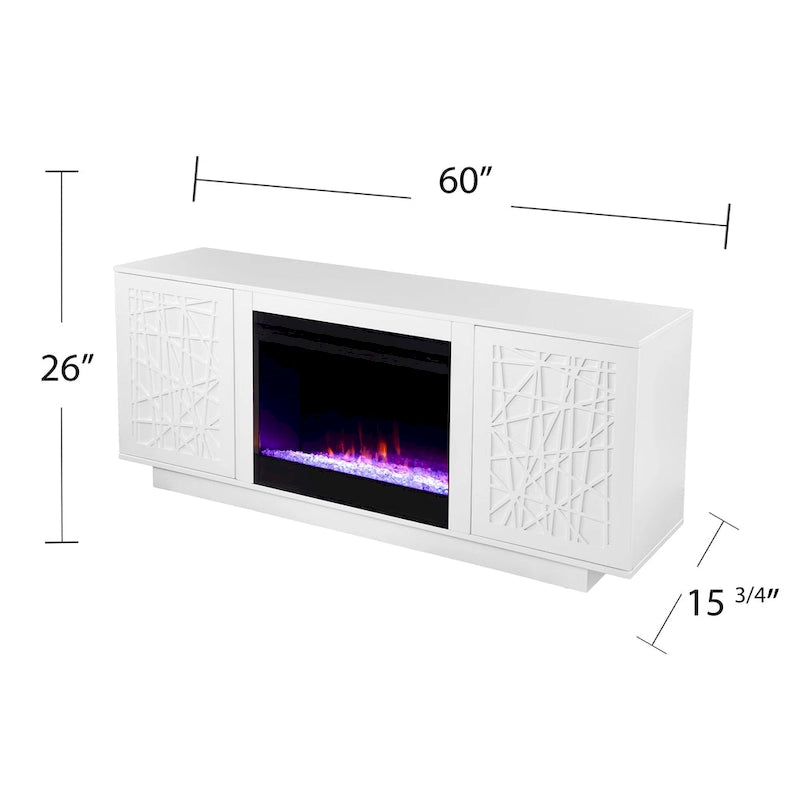 Meuble TV avec cheminée électrique à couleurs changeantes et rangements