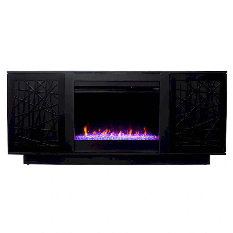 Meuble TV avec cheminée électrique à couleurs changeantes et rangements