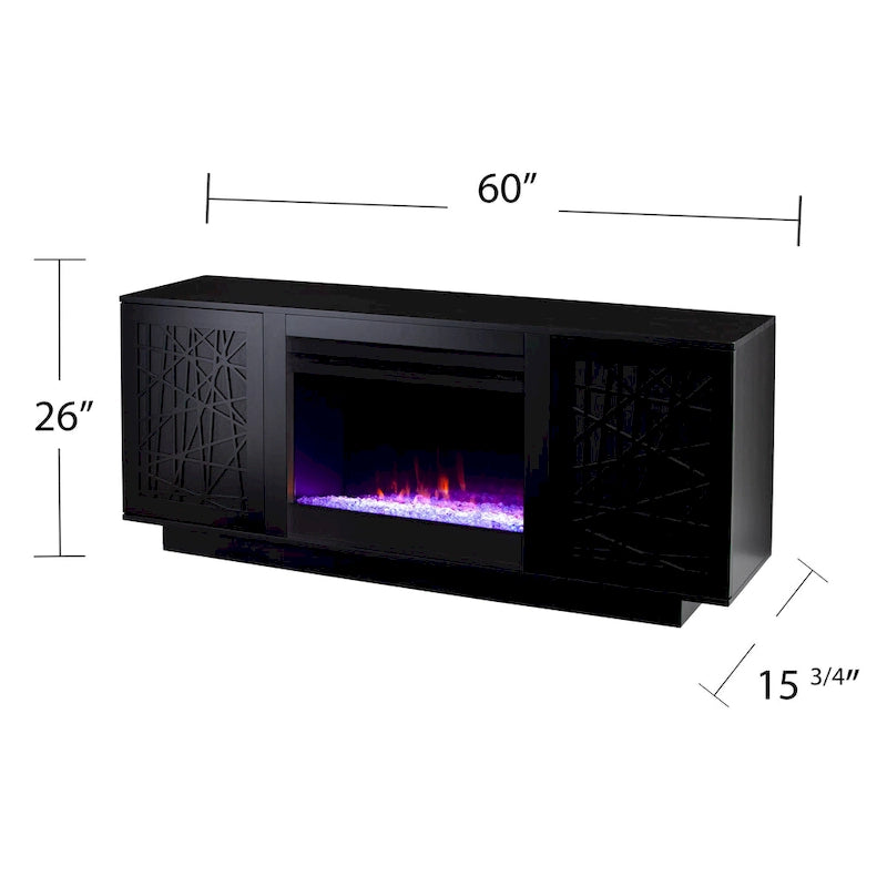 Meuble TV avec cheminée électrique à couleurs changeantes et rangements