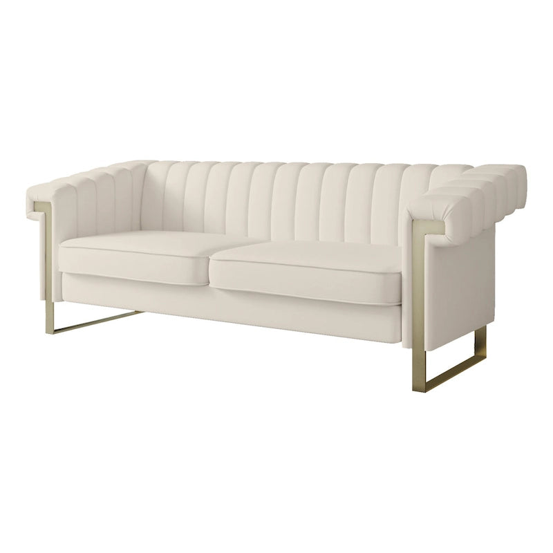 Canapé Chesterfield traditionnel en velours capitonné, avec coussins amovibles et pieds dorés