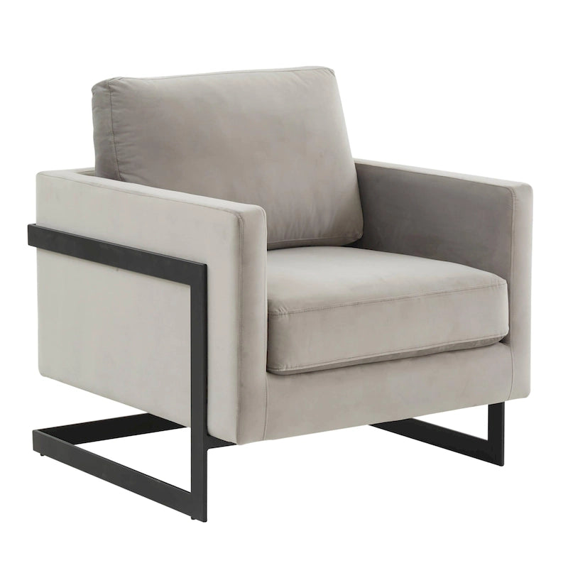 Fauteuil moderne en velours avec piètement en acier noir - 35