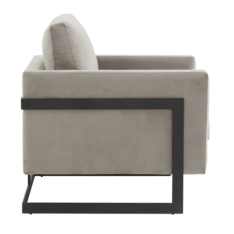 Fauteuil moderne en velours avec piètement en acier noir - 35