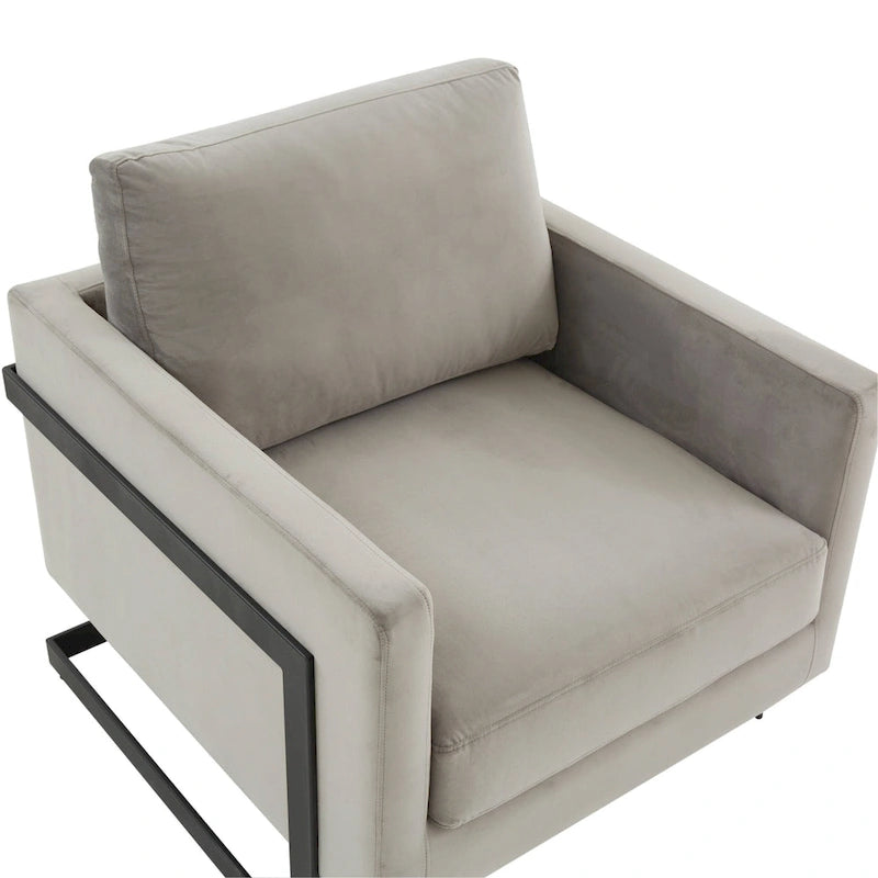 Fauteuil moderne en velours avec piètement en acier noir - 35