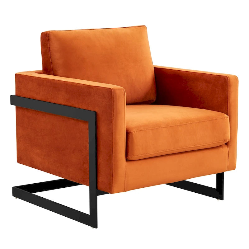 Fauteuil moderne en velours avec piètement en acier noir - 35