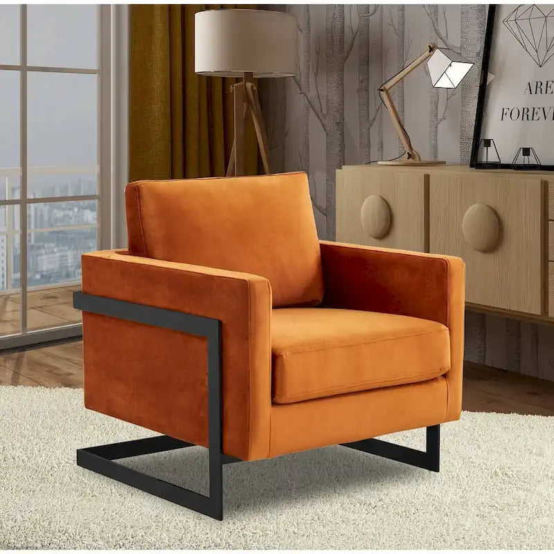Fauteuil moderne en velours avec piètement en acier noir - 35