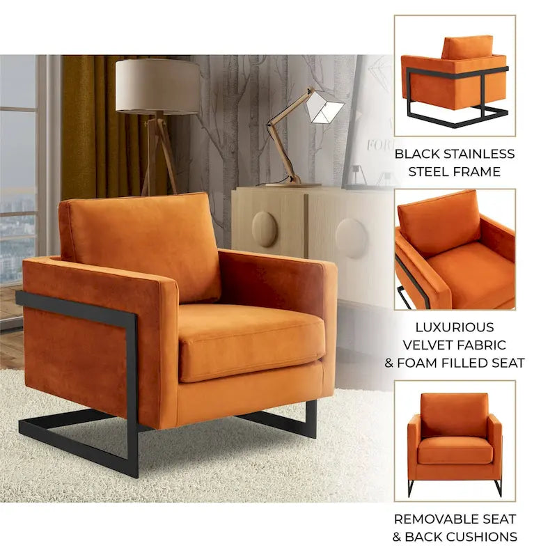 Fauteuil moderne en velours avec piètement en acier noir - 35