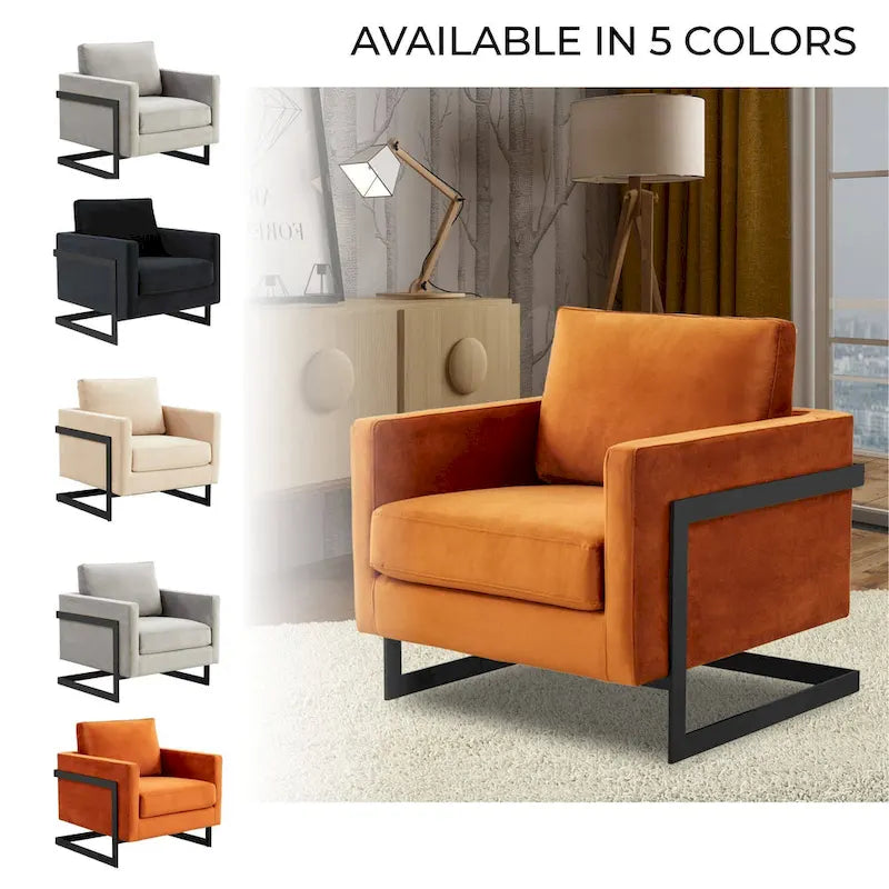 Fauteuil moderne en velours avec piètement en acier noir - 35