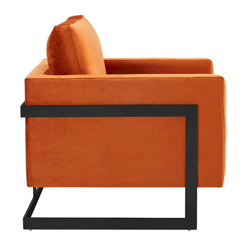 Fauteuil moderne en velours avec piètement en acier noir - 35
