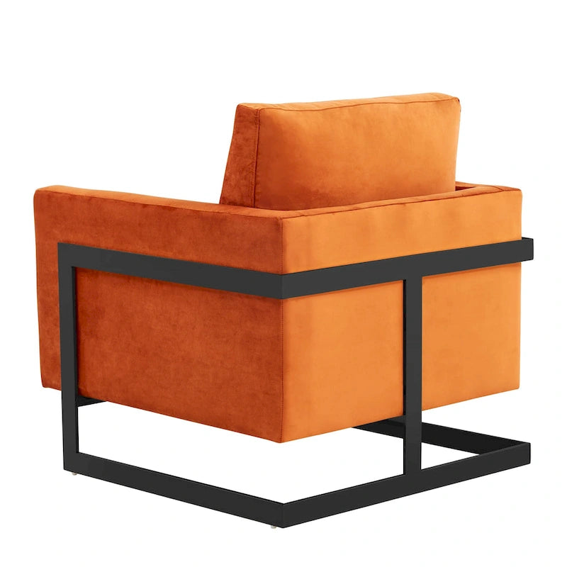 Fauteuil moderne en velours avec piètement en acier noir - 35