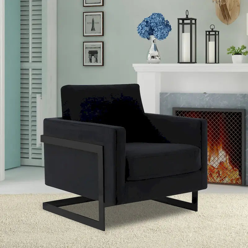 Fauteuil moderne en velours avec piètement en acier noir - 35