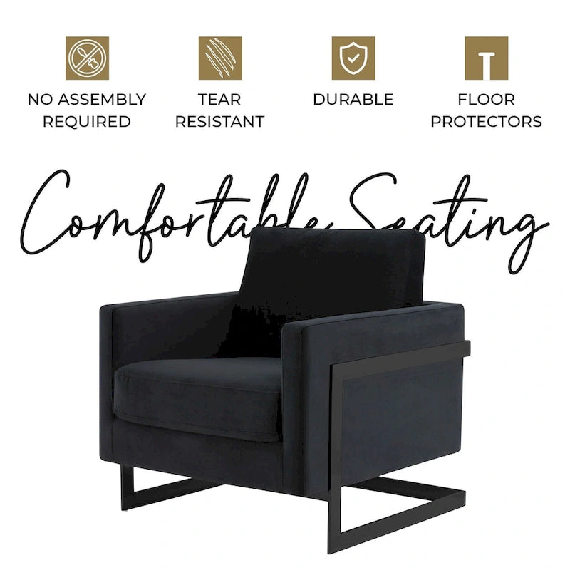 Fauteuil moderne en velours avec piètement en acier noir - 35