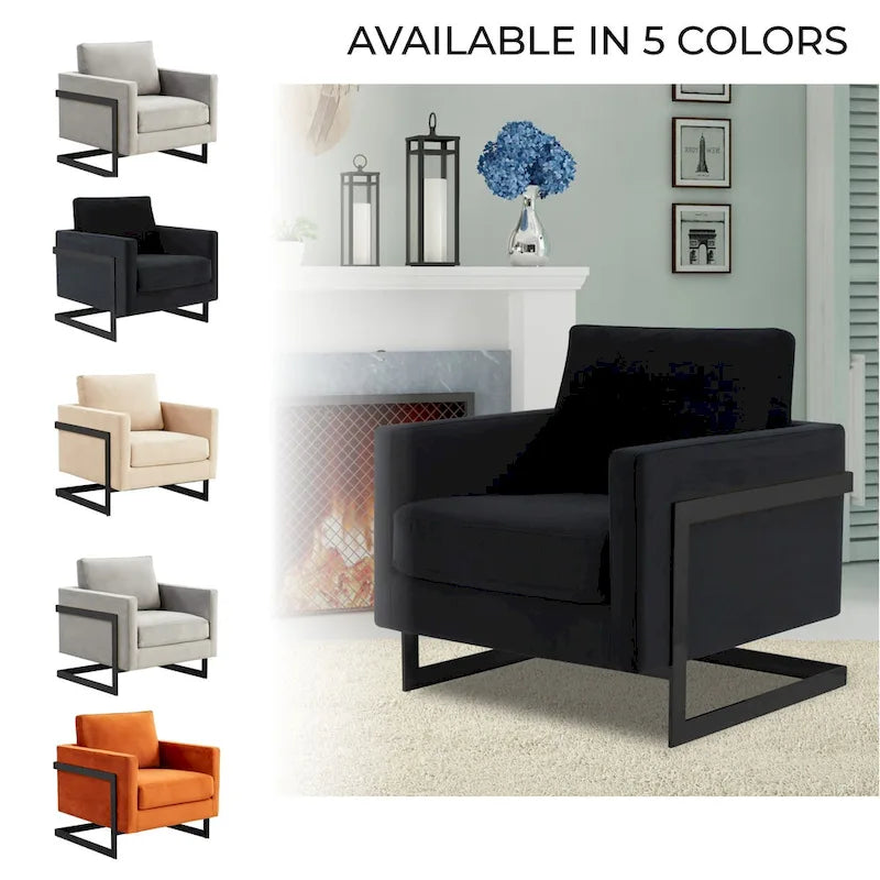Fauteuil moderne en velours avec piètement en acier noir - 35