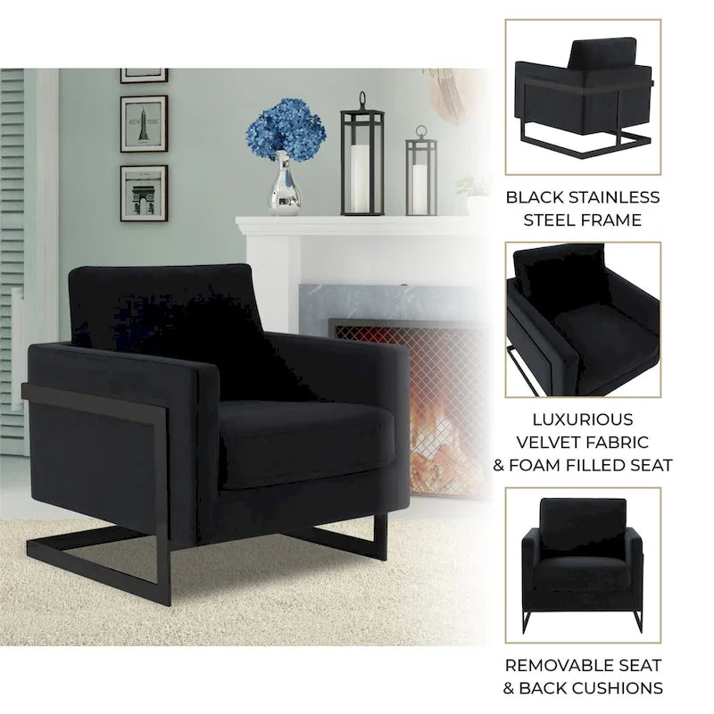 Fauteuil moderne en velours avec piètement en acier noir - 35