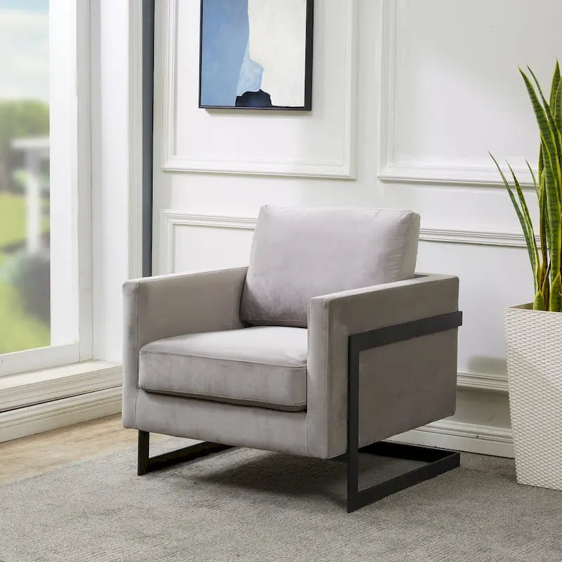 Fauteuil moderne en velours avec piètement en acier noir - 35