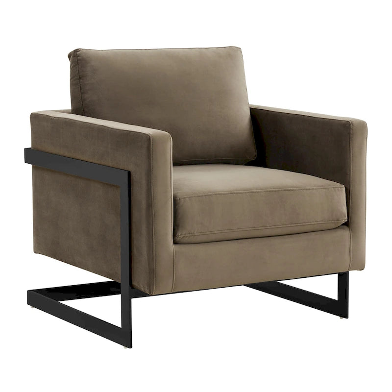 Fauteuil moderne en velours avec piètement en acier noir - 35
