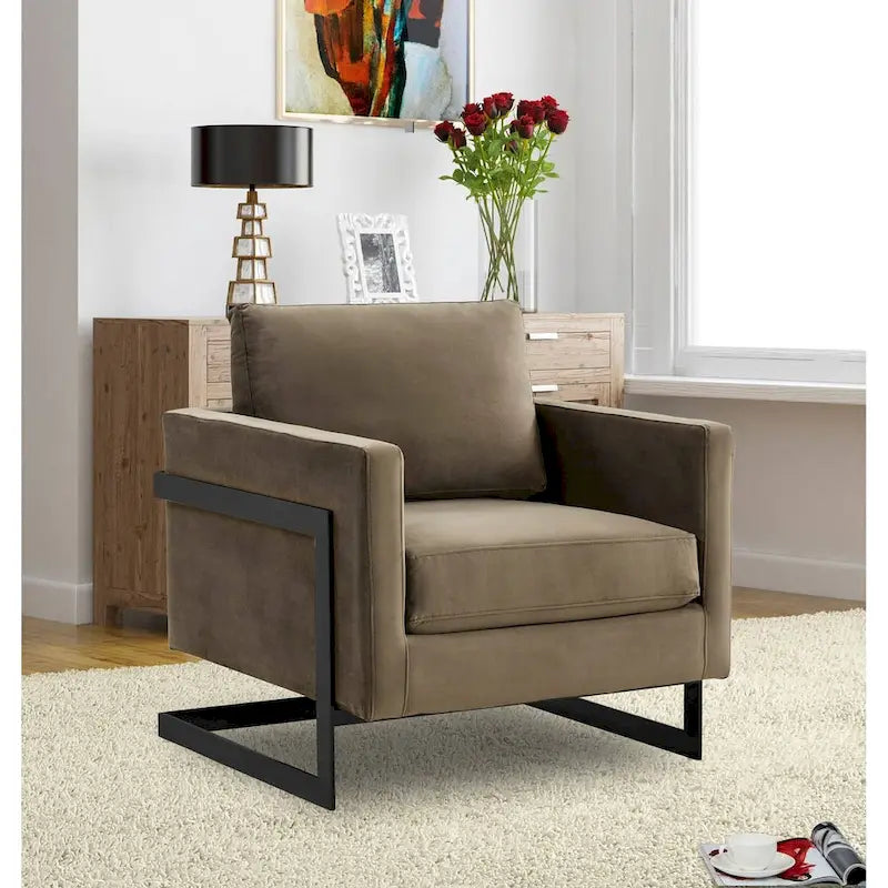 Fauteuil moderne en velours avec piètement en acier noir - 35
